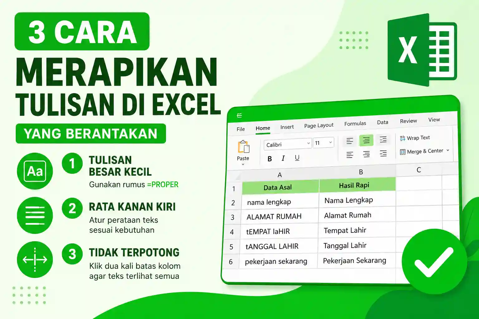 Cara Merapikan Tulisan di Excel