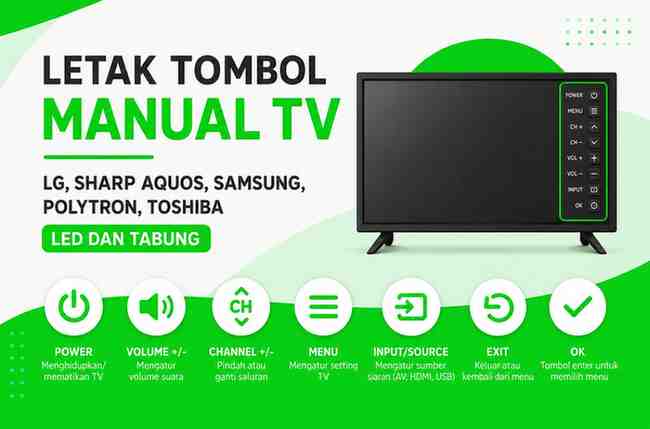 Letak Tombol Manual TV (LG, Sharp Aquos, Samsung, Polytron & Toshiba) LED dan Tabung